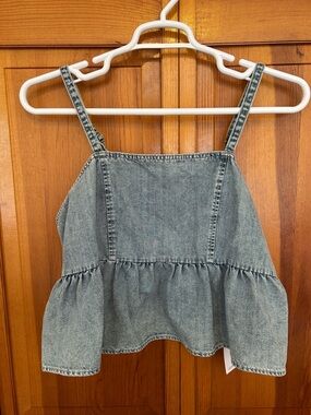 Celebrity Pink Blue Peplum Babydoll Smocked Denim Crop Top XXXL New